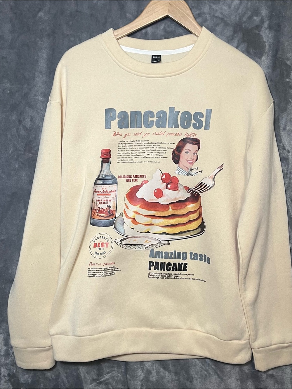 SHEIN Cream Pancakes Graphic Crewneck Sweater